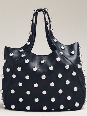 Anthropologie Sonia Medium Slouchy Studded Tote Bag Black Vegan Leather